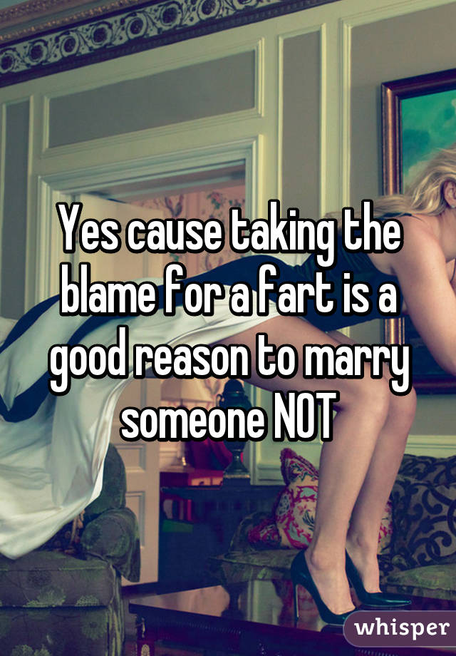 Yes cause taking the blame for a fart is a good reason to marry someone NOT