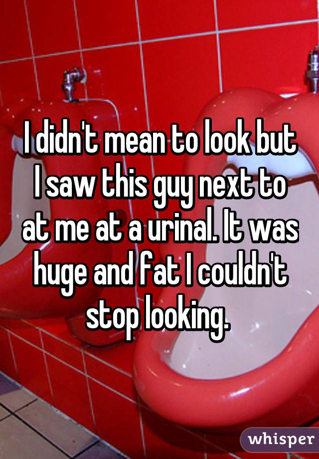 I didn't mean to look but I saw this guy next to at me at a urinal. It was huge and fat I couldn't stop looking. 