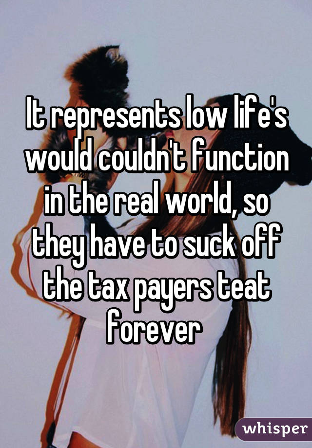 It represents low life's would couldn't function in the real world, so they have to suck off the tax payers teat forever 