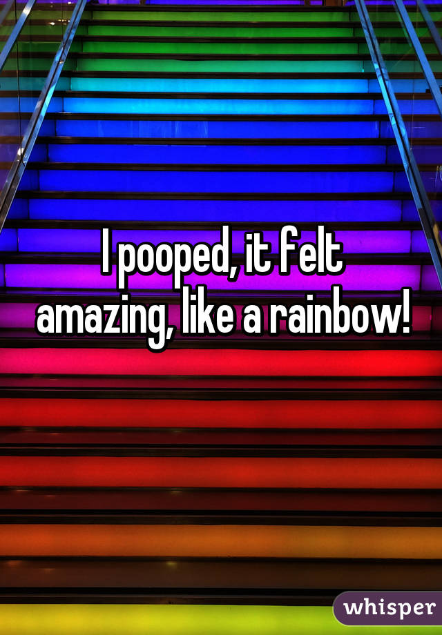 I pooped, it felt amazing, like a rainbow!
