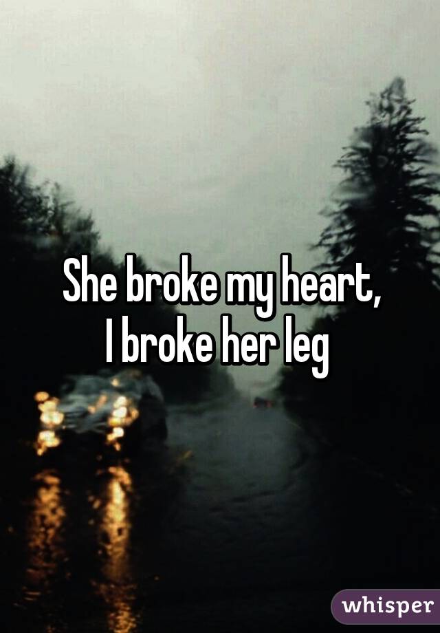 She broke my heart,
I broke her leg 