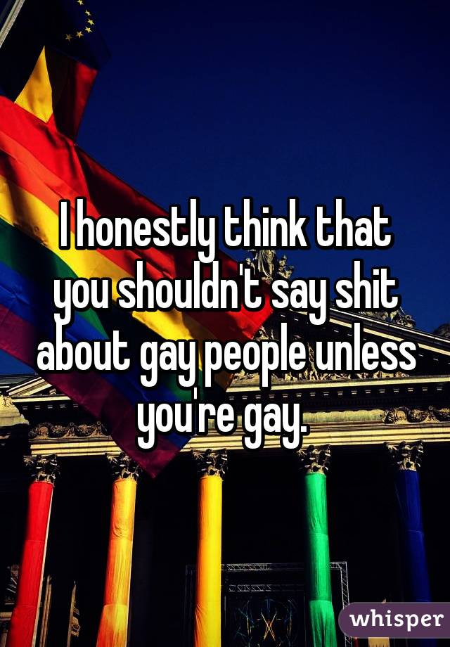 I honestly think that you shouldn't say shit about gay people unless you're gay. 