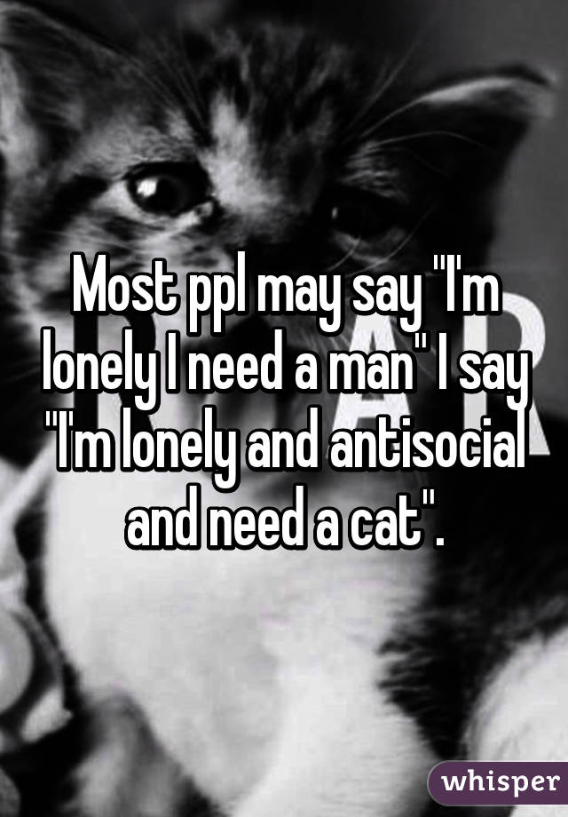 Most ppl may say "I'm lonely I need a man" I say "I'm lonely and antisocial and need a cat".