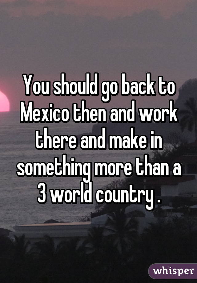 You should go back to Mexico then and work there and make in something more than a 3 world country .