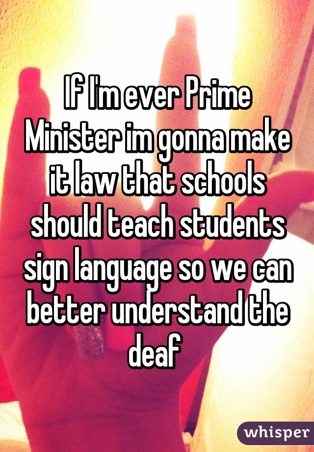 If I'm ever Prime Minister im gonna make it law that schools should teach students sign language so we can better understand the deaf 