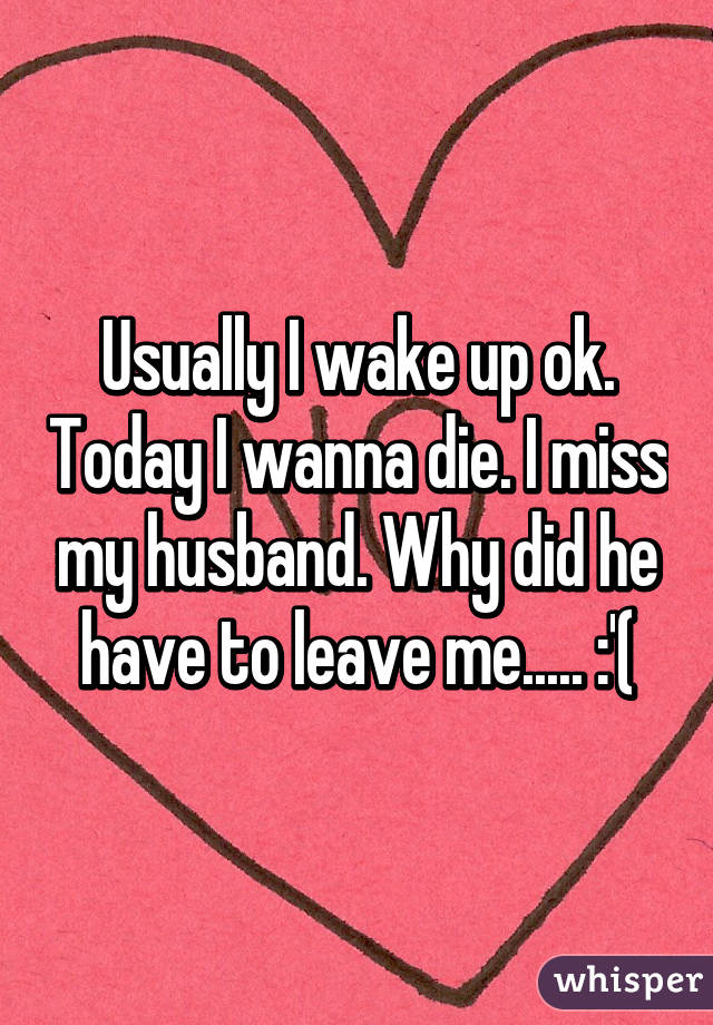 Usually I wake up ok. Today I wanna die. I miss my husband. Why did he have to leave me..... :'(