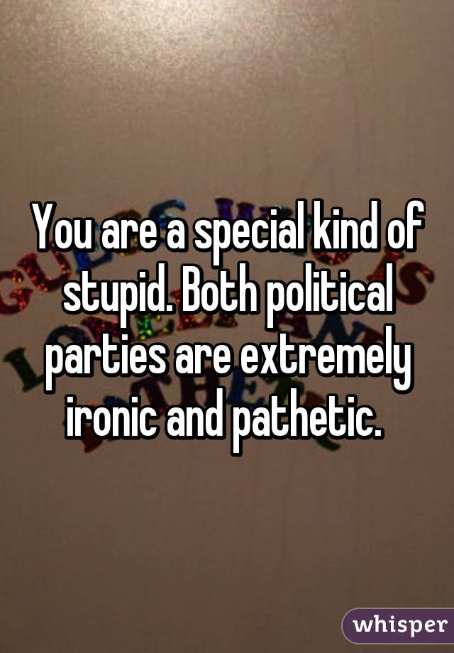 You are a special kind of stupid. Both political parties are extremely ironic and pathetic. 