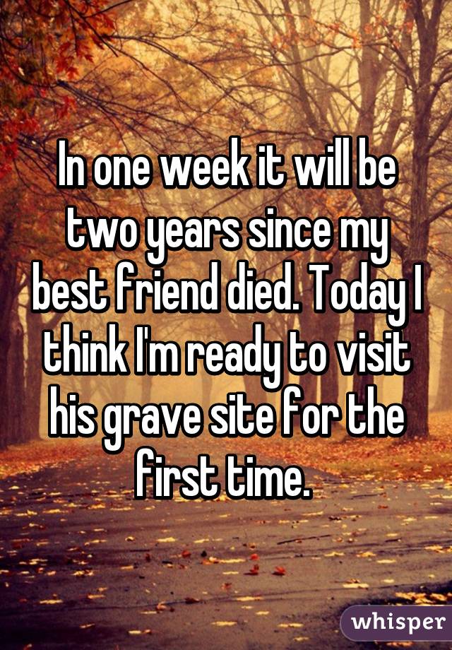 In one week it will be two years since my best friend died. Today I think I'm ready to visit his grave site for the first time. 