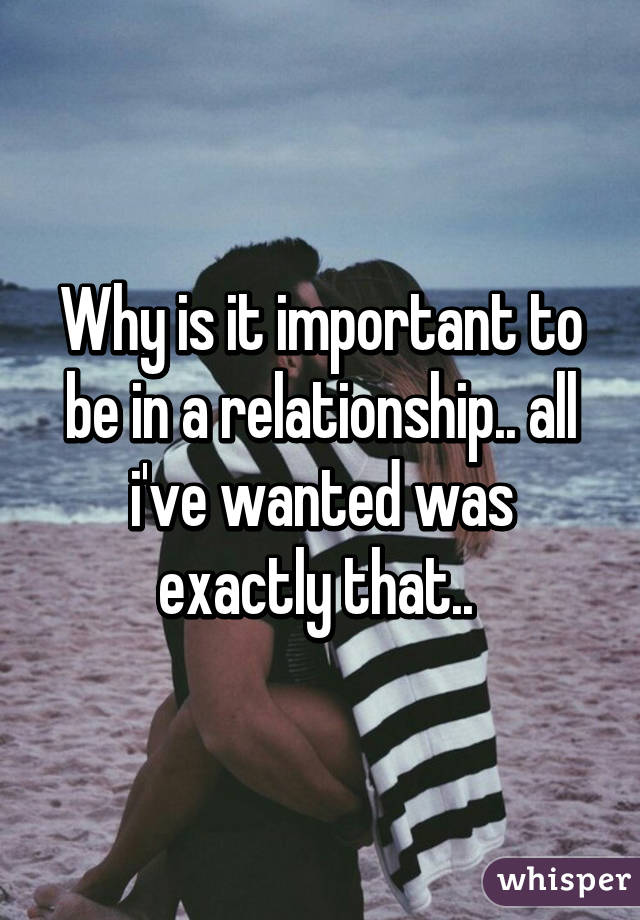 Why is it important to be in a relationship.. all i've wanted was exactly that.. 