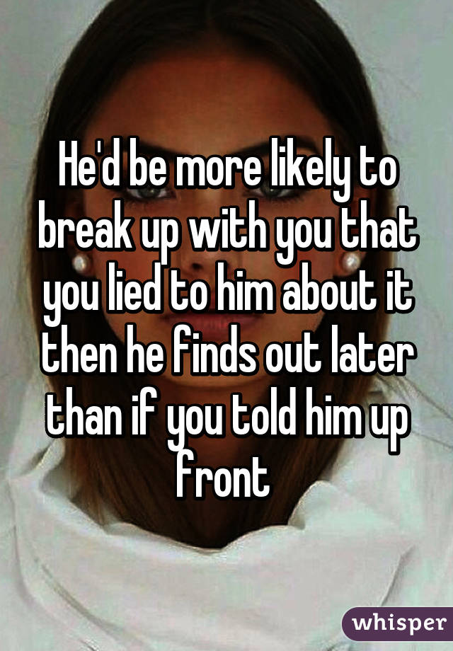 He'd be more likely to break up with you that you lied to him about it then he finds out later than if you told him up front 