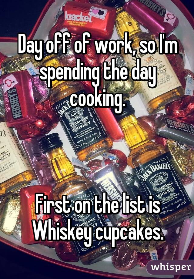 Day off of work, so I'm spending the day cooking.



First on the list is Whiskey cupcakes.