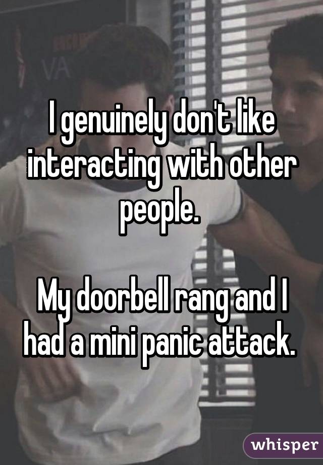 I genuinely don't like interacting with other people. 

My doorbell rang and I had a mini panic attack. 