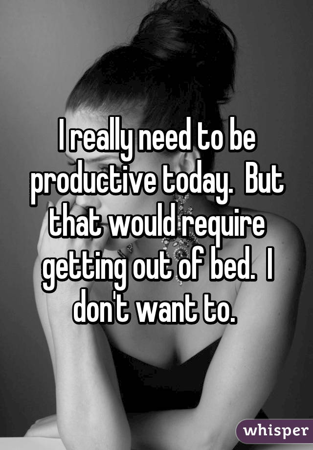 I really need to be productive today.  But that would require getting out of bed.  I don't want to. 