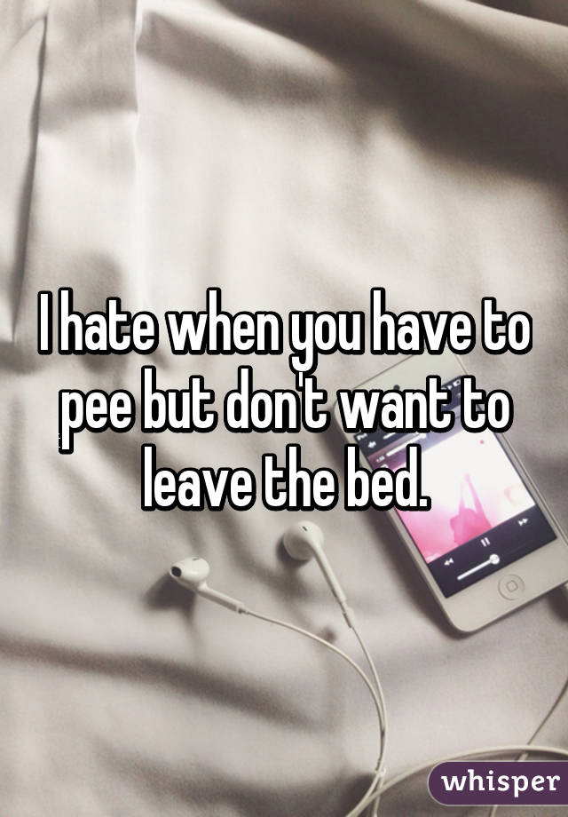 I hate when you have to pee but don't want to leave the bed.