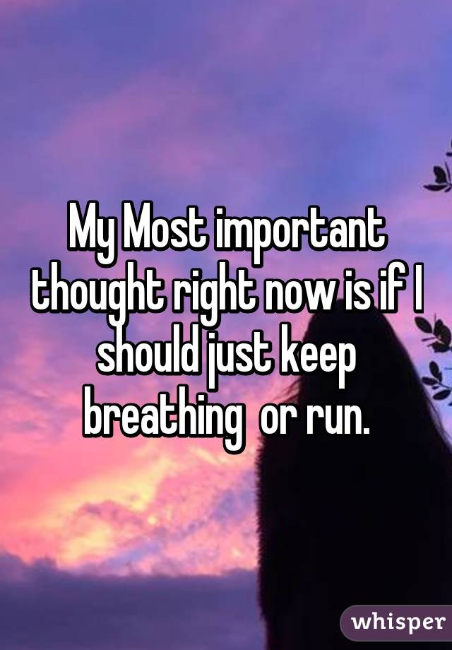 My Most important thought right now is if I should just keep breathing  or run.