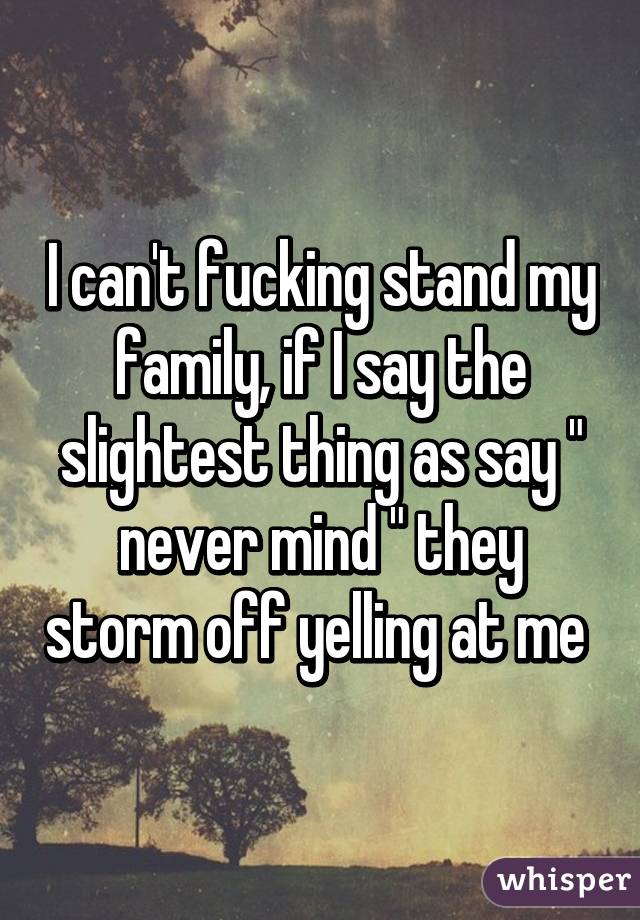 I can't fucking stand my family, if I say the slightest thing as say " never mind " they storm off yelling at me 