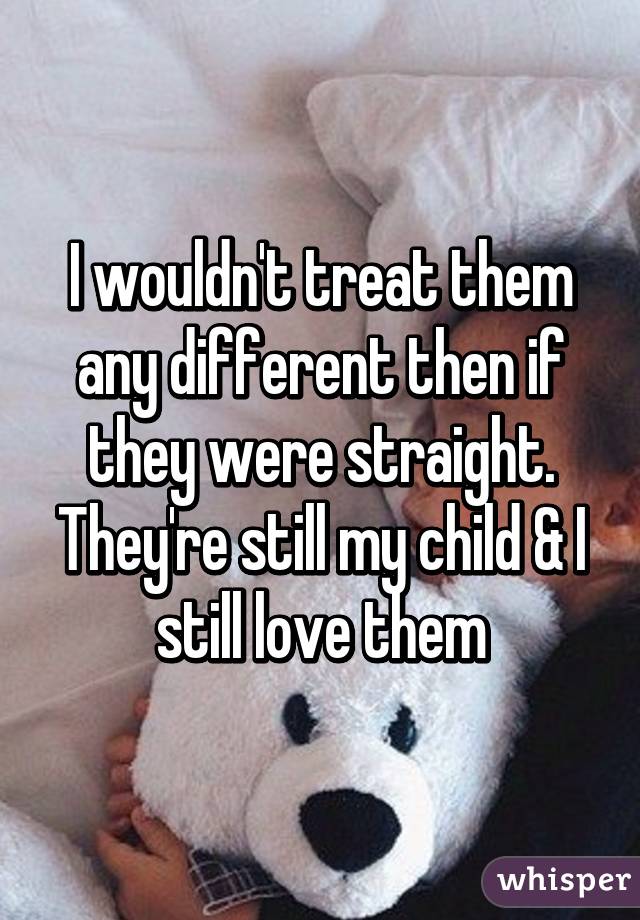 I wouldn't treat them any different then if they were straight. They're still my child & I still love them