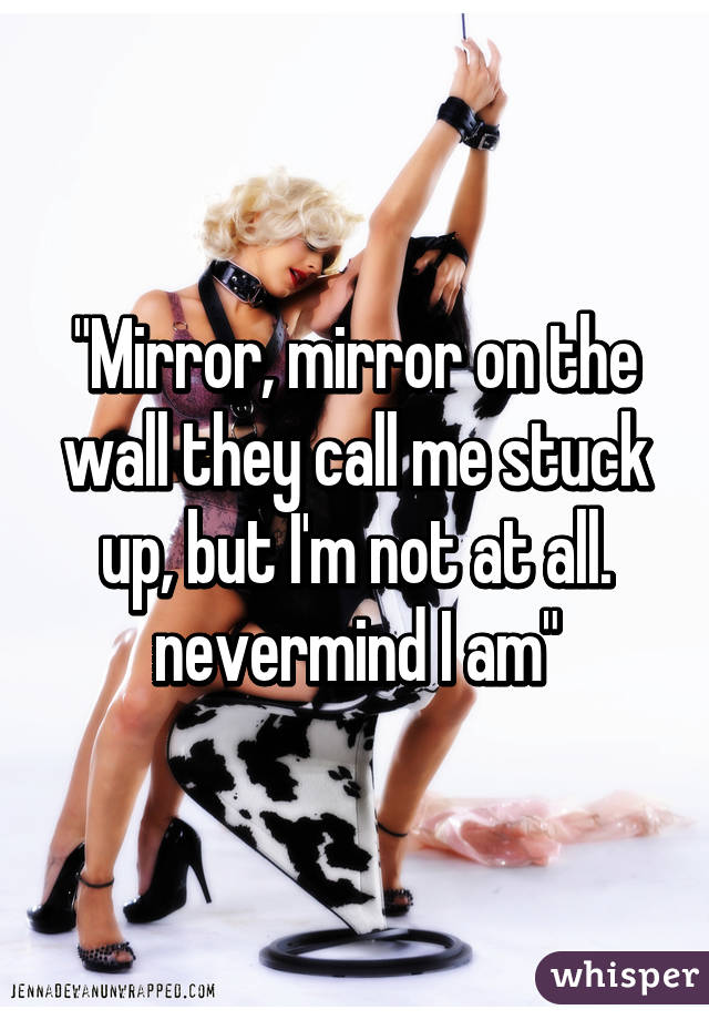 "Mirror, mirror on the wall they call me stuck up, but I'm not at all.
nevermind I am"