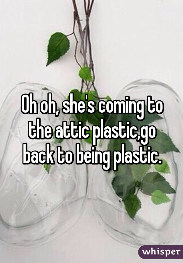 Oh oh, she's coming to the attic plastic,go back to being plastic.