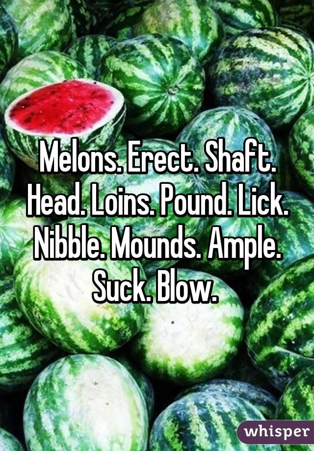 Melons. Erect. Shaft. Head. Loins. Pound. Lick. Nibble. Mounds. Ample. Suck. Blow. 