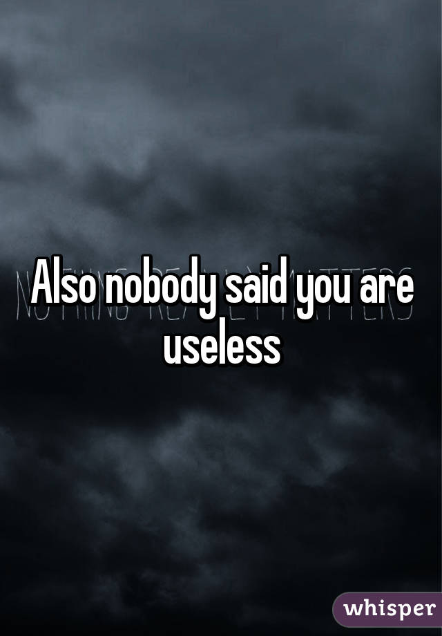 Also nobody said you are useless