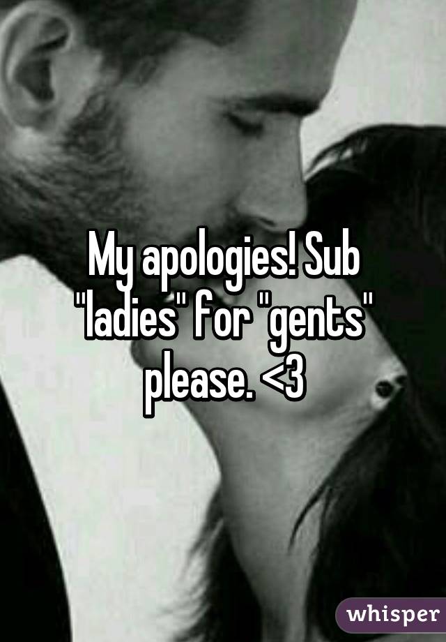 My apologies! Sub "ladies" for "gents" please. <3