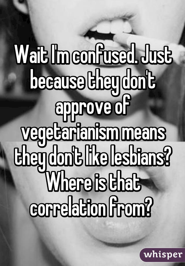 Wait I'm confused. Just because they don't approve of vegetarianism means they don't like lesbians? Where is that correlation from? 