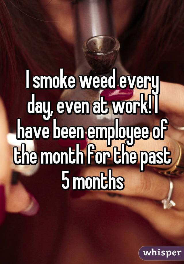 I smoke weed every day, even at work! I have been employee of the month for the past 5 months