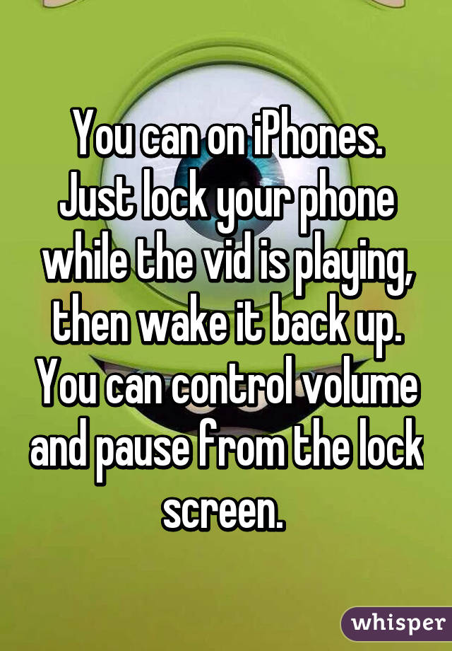 You can on iPhones. Just lock your phone while the vid is playing, then wake it back up. You can control volume and pause from the lock screen. 