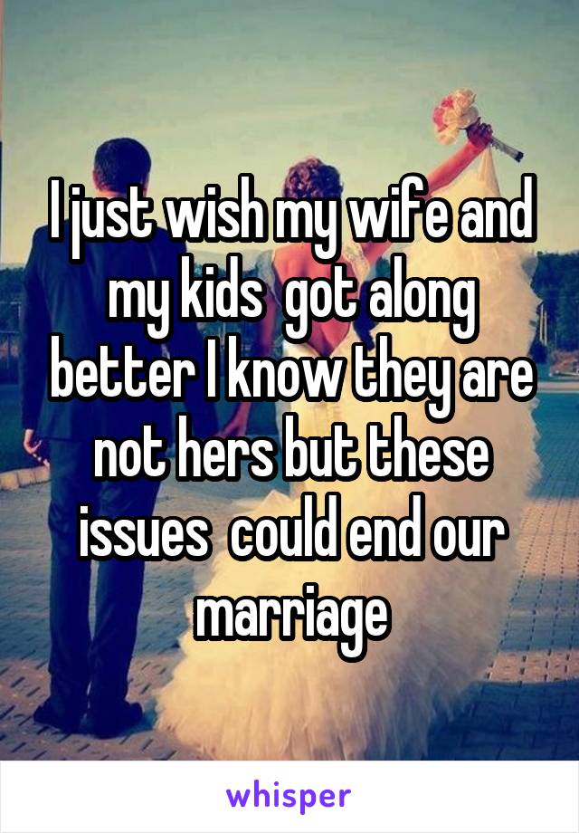 I just wish my wife and my kids  got along better I know they are not hers but these issues  could end our marriage