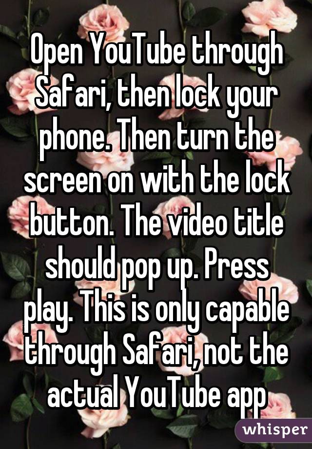 Open YouTube through Safari, then lock your phone. Then turn the screen on with the lock button. The video title should pop up. Press play. This is only capable through Safari, not the actual YouTube app