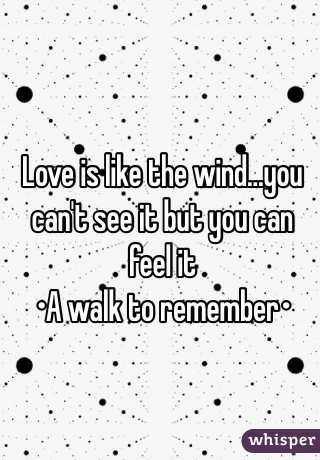 Love is like the wind...you can't see it but you can feel it 
•A walk to remember•