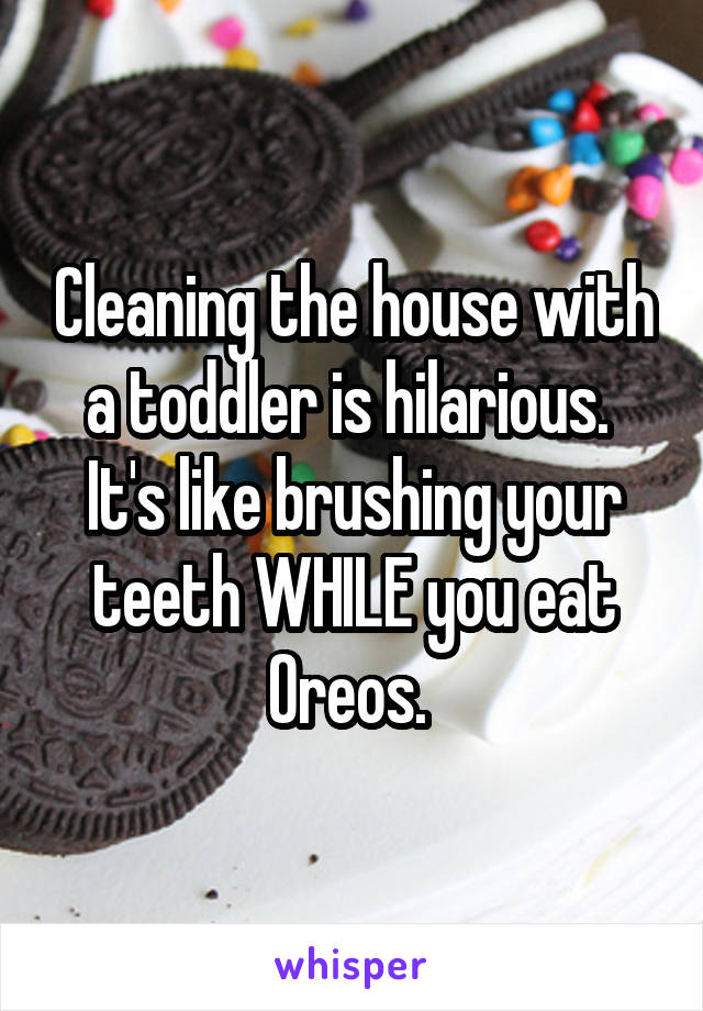 Cleaning the house with a toddler is hilarious.  It's like brushing your teeth WHILE you eat Oreos. 