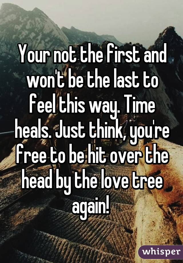 Your not the first and won't be the last to feel this way. Time heals. Just think, you're free to be hit over the head by the love tree again! 