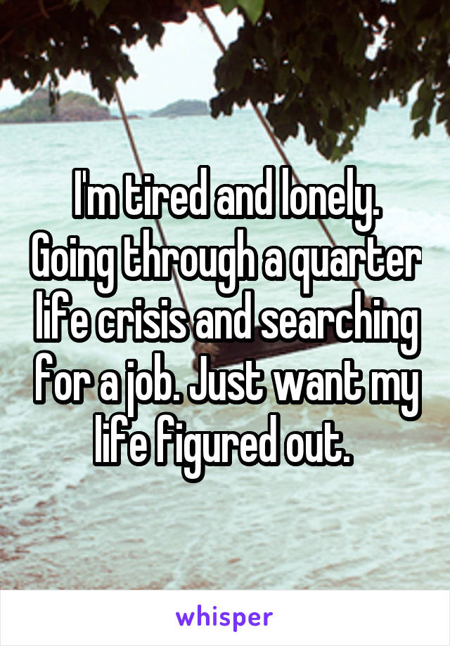 I'm tired and lonely. Going through a quarter life crisis and searching for a job. Just want my life figured out. 