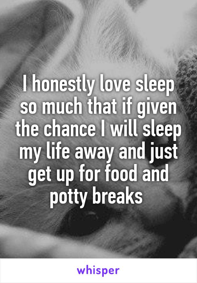 I honestly love sleep so much that if given the chance I will sleep my life away and just get up for food and potty breaks 