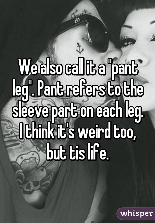 We also call it a "pant leg". Pant refers to the sleeve part on each leg. I think it's weird too, but tis life.