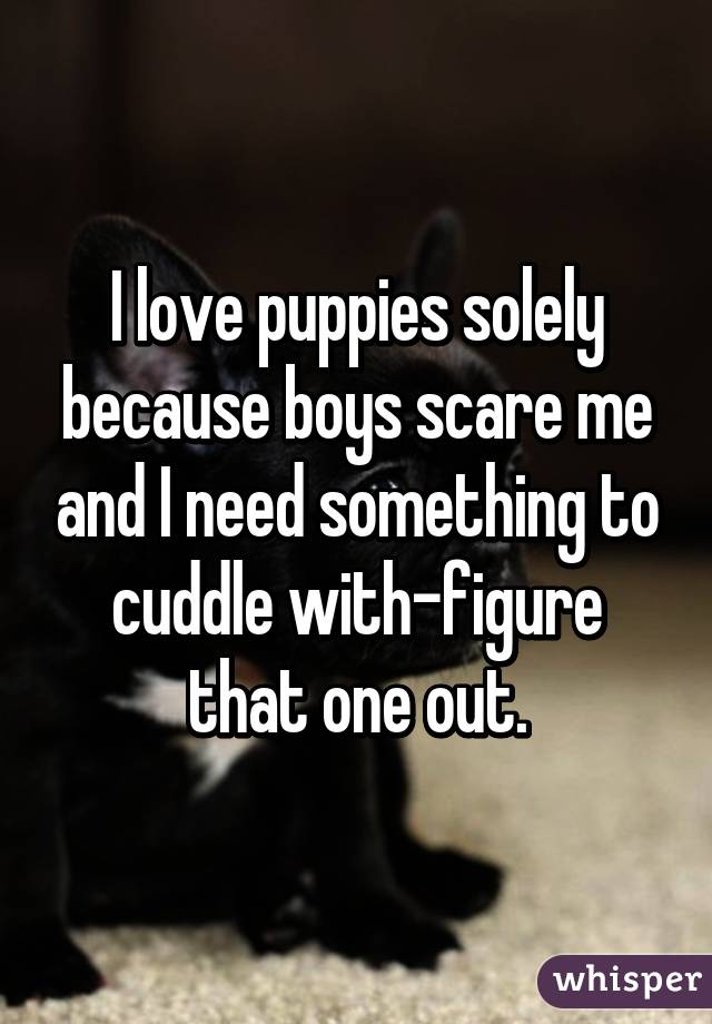I love puppies solely because boys scare me and I need something to cuddle with-figure that one out.
