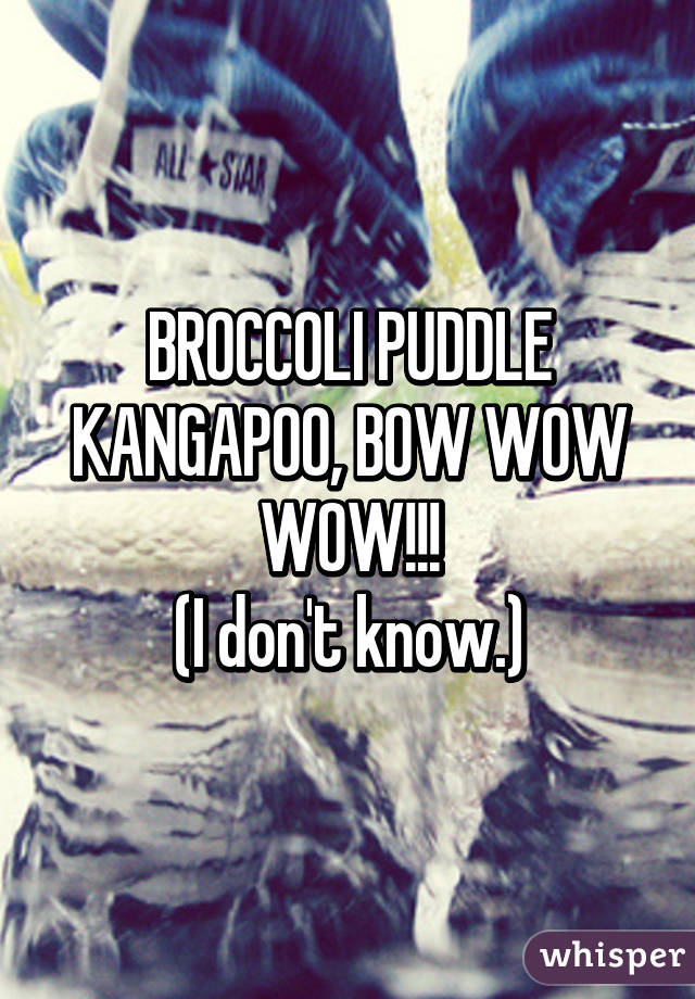 BROCCOLI PUDDLE KANGAPOO, BOW WOW WOW!!!
(I don't know.)