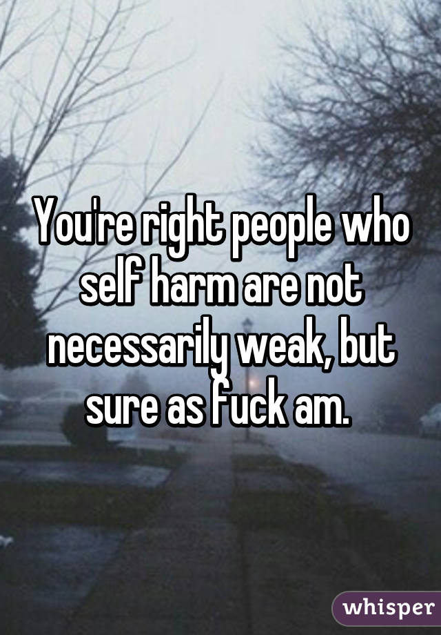 You're right people who self harm are not necessarily weak, but sure as fuck am. 