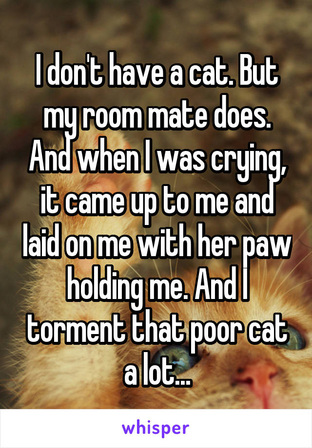 I don't have a cat. But my room mate does. And when I was crying, it came up to me and laid on me with her paw holding me. And I torment that poor cat a lot...