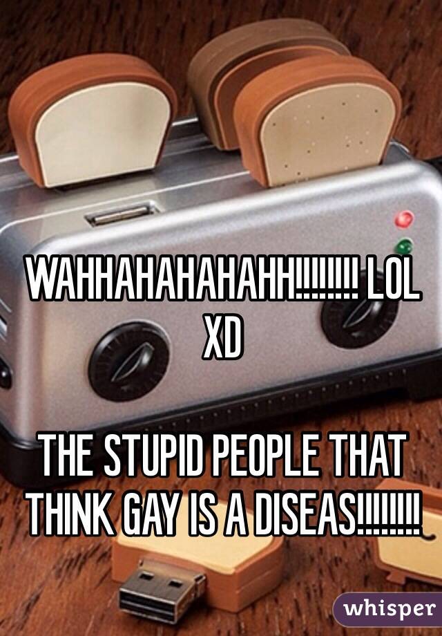 WAHHAHAHAHAHH!!!!!!!! LOL XD

THE STUPID PEOPLE THAT THINK GAY IS A DISEAS!!!!!!!!