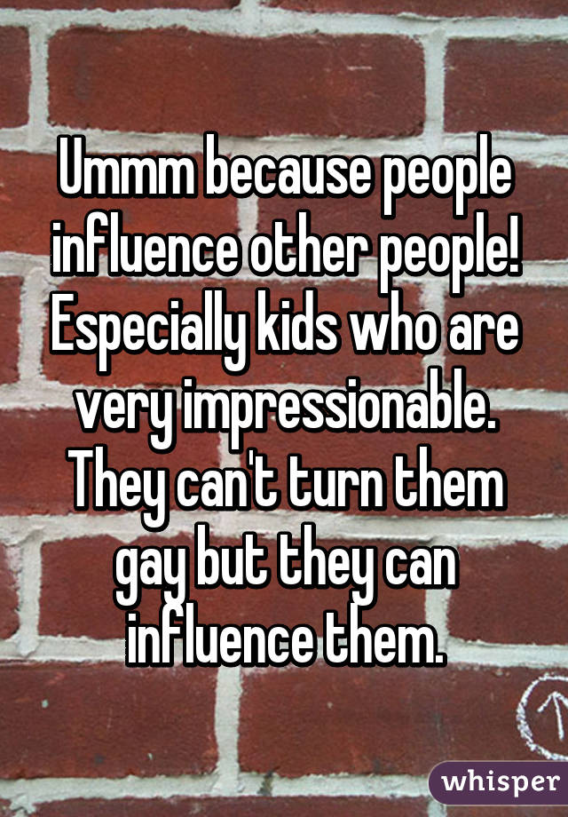 Ummm because people influence other people! Especially kids who are very impressionable. They can't turn them gay but they can influence them.