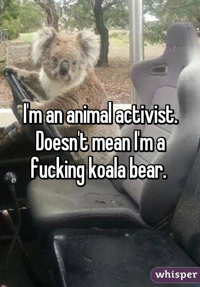 I'm an animal activist. Doesn't mean I'm a fucking koala bear. 