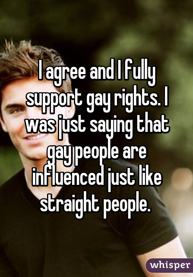 I agree and I fully support gay rights. I was just saying that gay people are influenced just like straight people. 