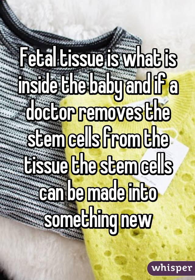 Fetal tissue is what is inside the baby and if a doctor removes the stem cells from the tissue the stem cells can be made into something new