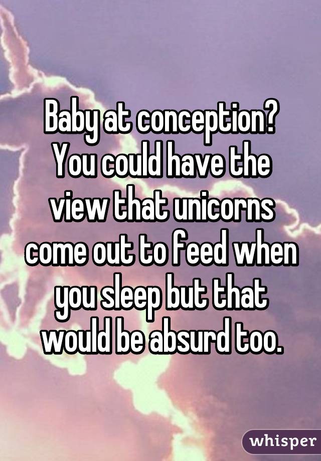 Baby at conception?
You could have the view that unicorns come out to feed when you sleep but that would be absurd too.