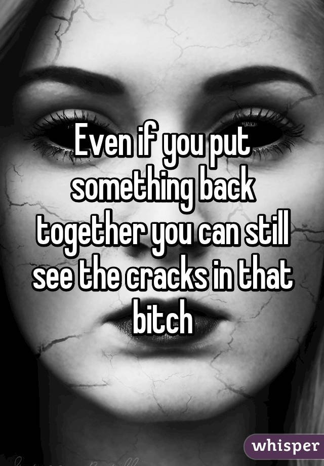 Even if you put something back together you can still see the cracks in that bitch