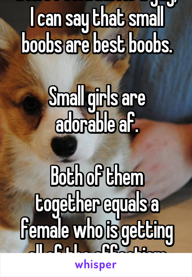 Don't feel bad. As a guy, I can say that small boobs are best boobs.

Small girls are adorable af.

Both of them together equals a female who is getting all of the affectiom from me.