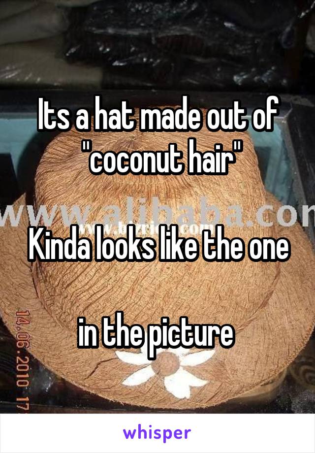 Its a hat made out of
 "coconut hair"

Kinda looks like the one 
in the picture 